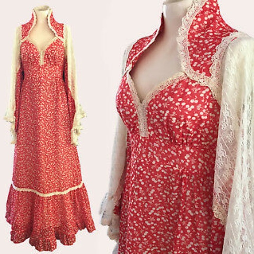 VINTAGE Gunne Sax ONE OF A KIND Cherry Print Dress